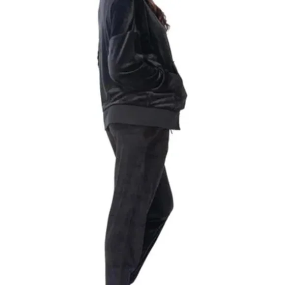 2 Pc Black Velour Hoodie Jogger Set - Picture 3 of 4